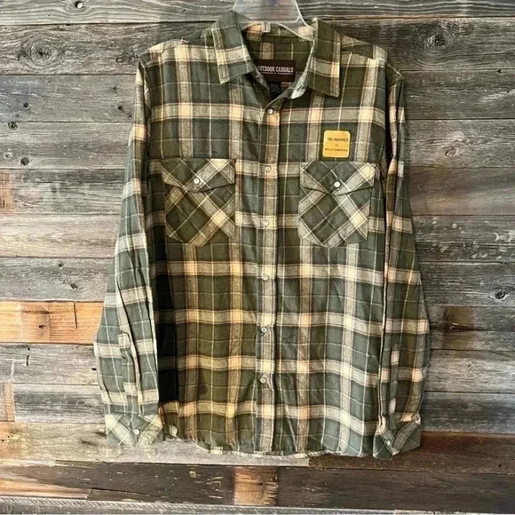 outdoor casuals Other - Outdoor Casuals Flannel Shirt Men's M Button-Up Green Plaid Long Sleeve NWT
